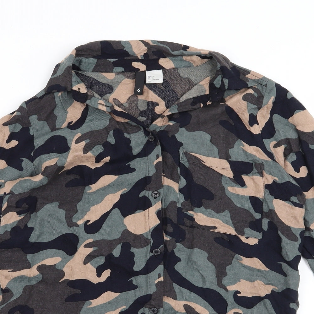 H&M Womens Grey Camouflage  Basic Blouse Size 6