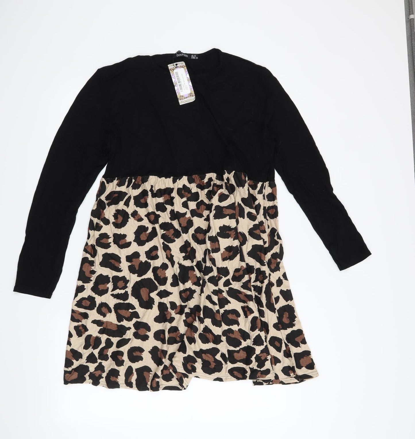Boohoo Womens Black Animal Print  A-Line  Size 18