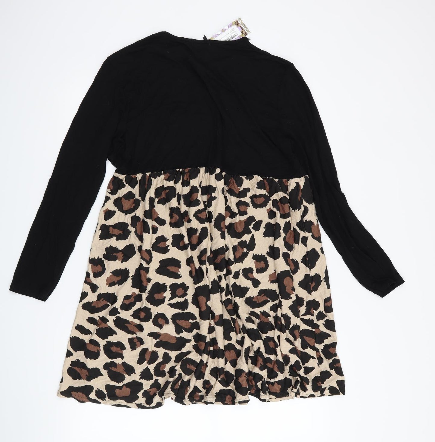 Boohoo Womens Black Animal Print  A-Line  Size 18