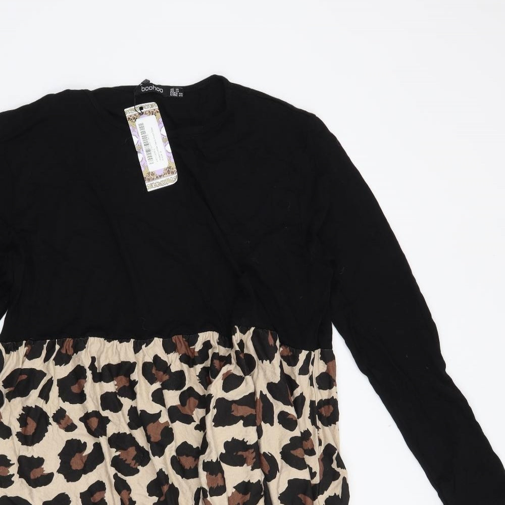 Boohoo Womens Black Animal Print  A-Line  Size 18