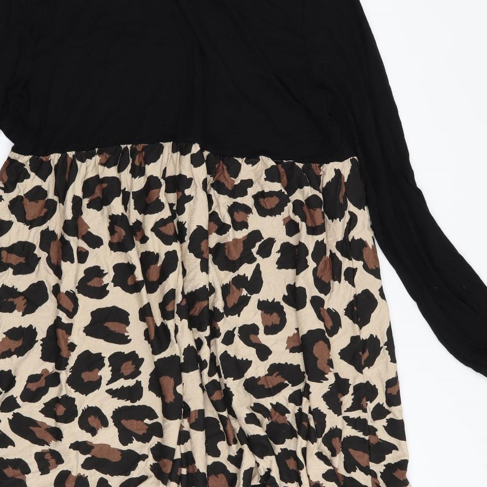 Boohoo Womens Black Animal Print  A-Line  Size 18