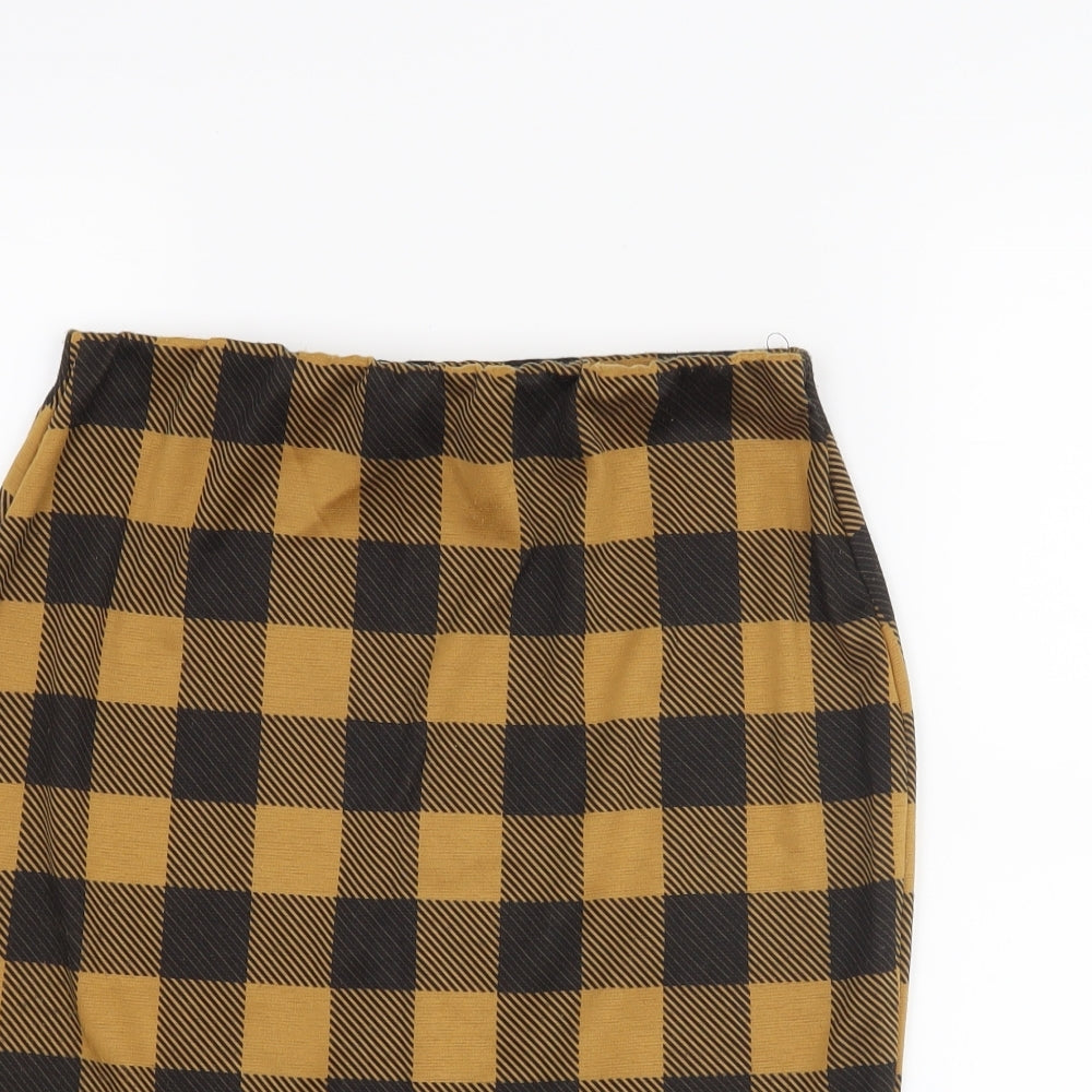New Look Womens Yellow Check  Straight & Pencil Skirt Size 8
