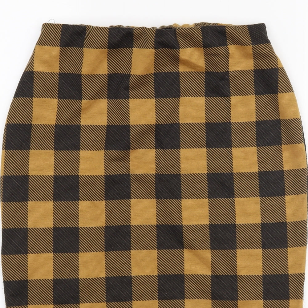 New Look Womens Yellow Check  Straight & Pencil Skirt Size 8