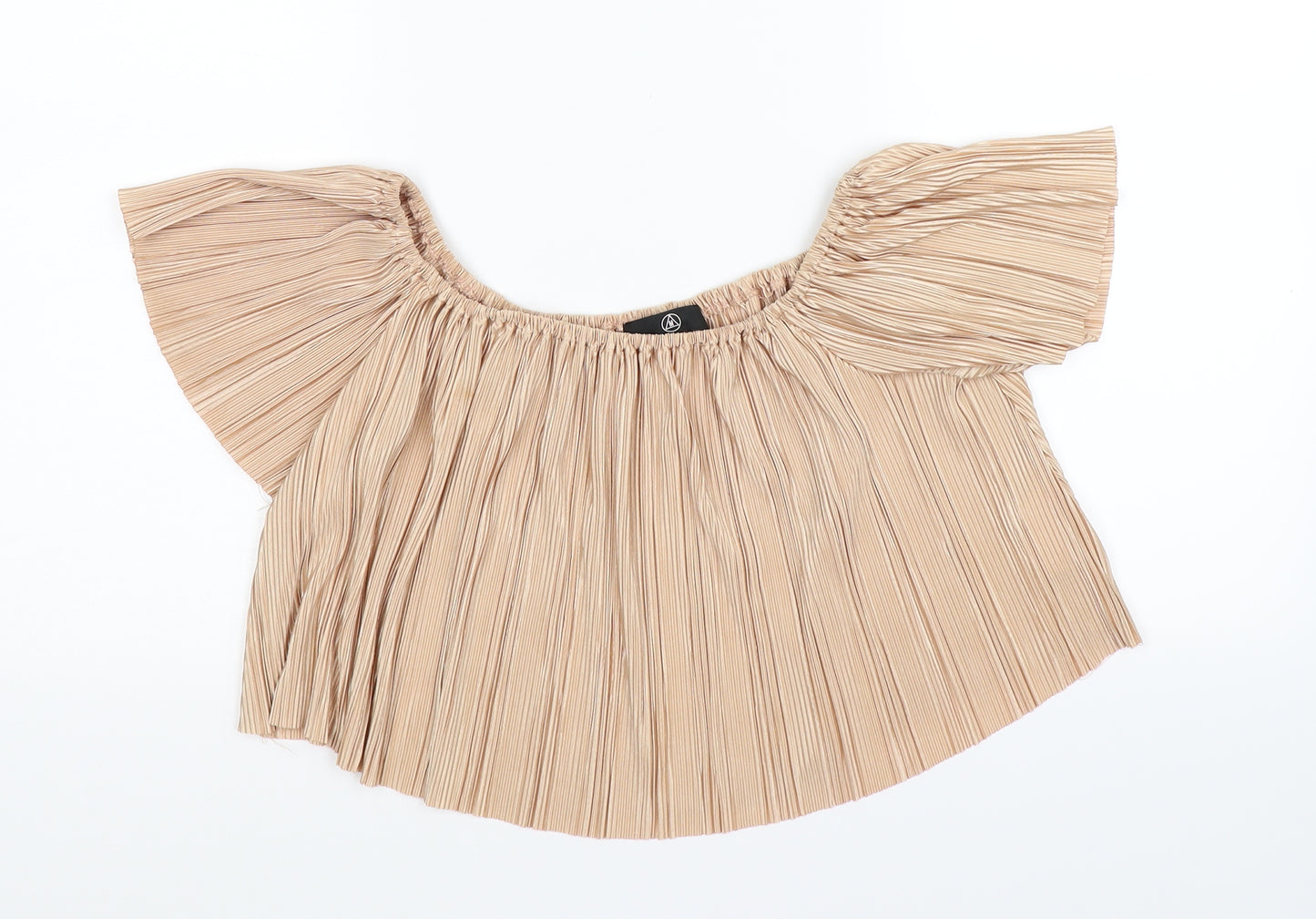 Missguided Womens Gold Striped Satin Cropped T-Shirt Size 8