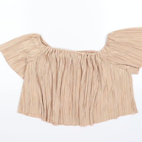 Missguided Womens Gold Striped Satin Cropped T-Shirt Size 8