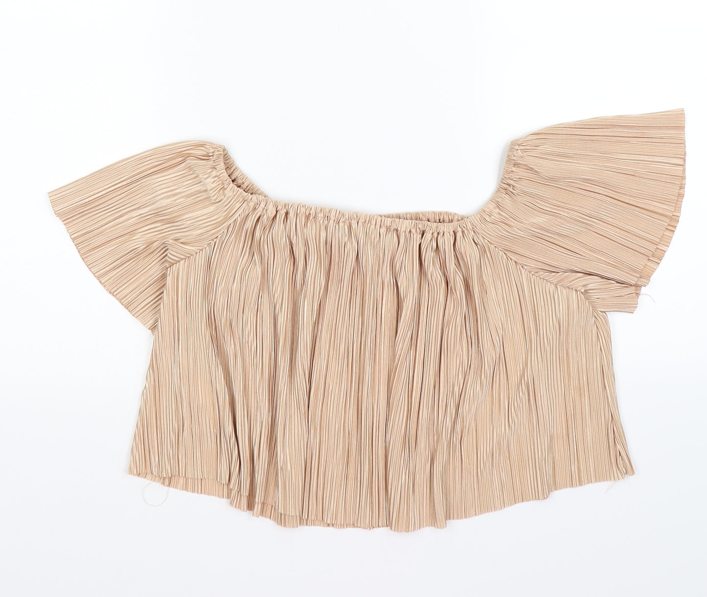 Missguided Womens Gold Striped Satin Cropped T-Shirt Size 8