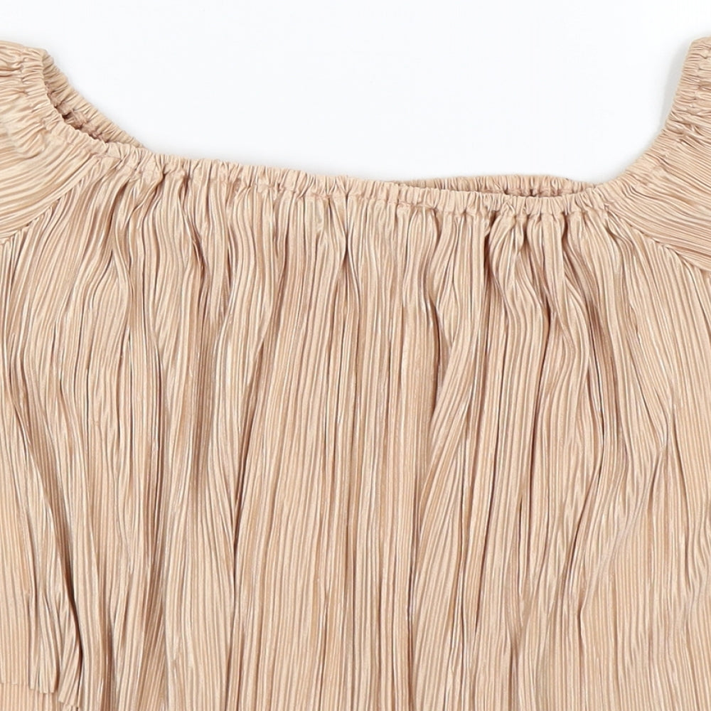 Missguided Womens Gold Striped Satin Cropped T-Shirt Size 8