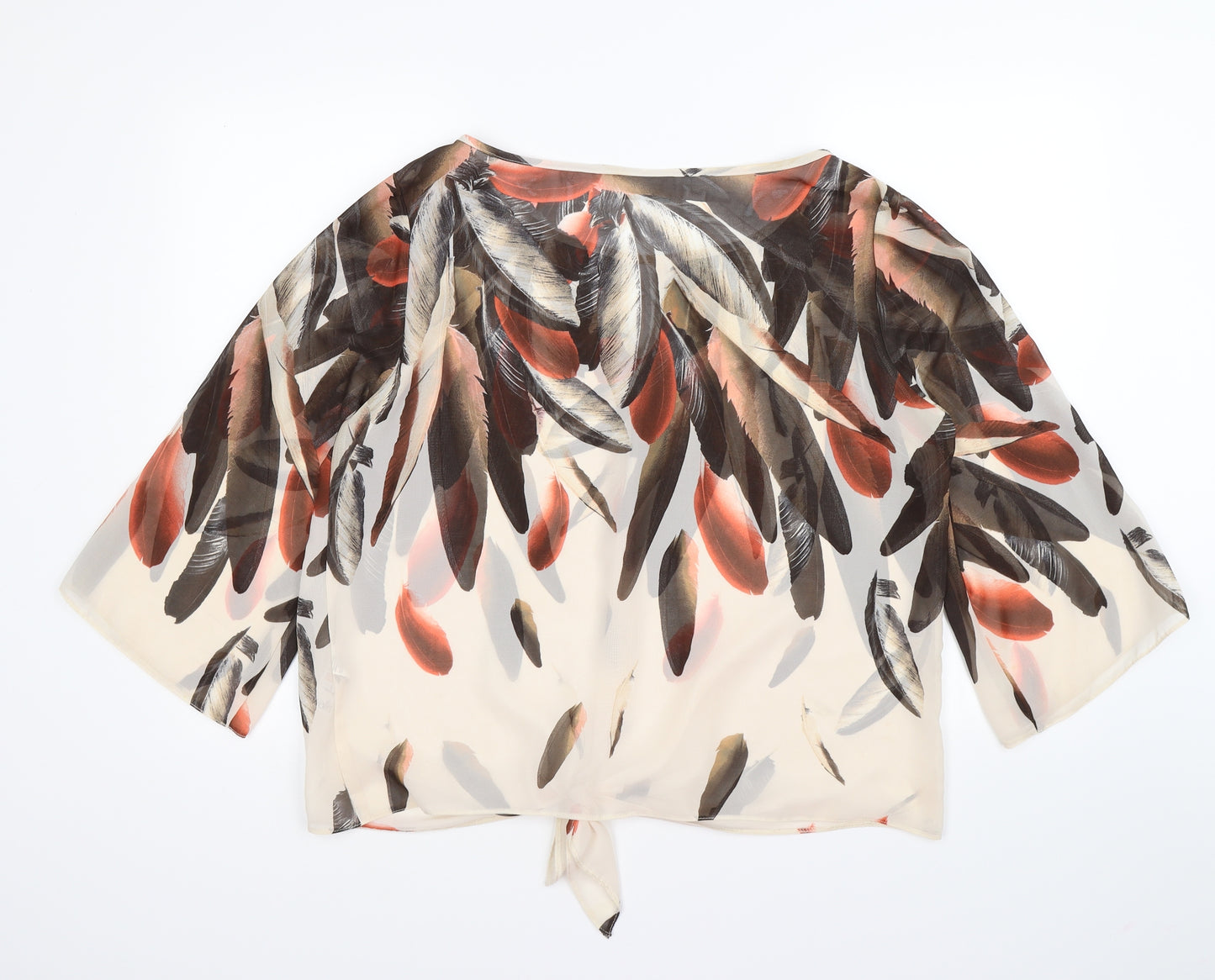 Wallis Womens Beige Floral Chiffon Cropped Blouse Size L  - feathers