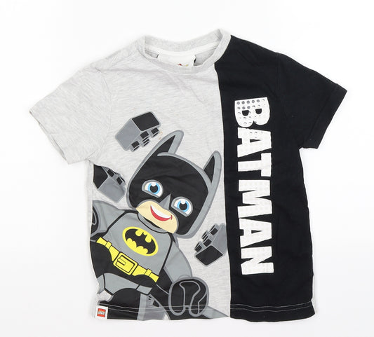 Front view of LEGO boys’ grey basic t-shirt, size 3-4, years - batman