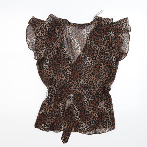 Papaya Womens Brown Striped Chiffon Basic Blouse Size 18  - leopard print
