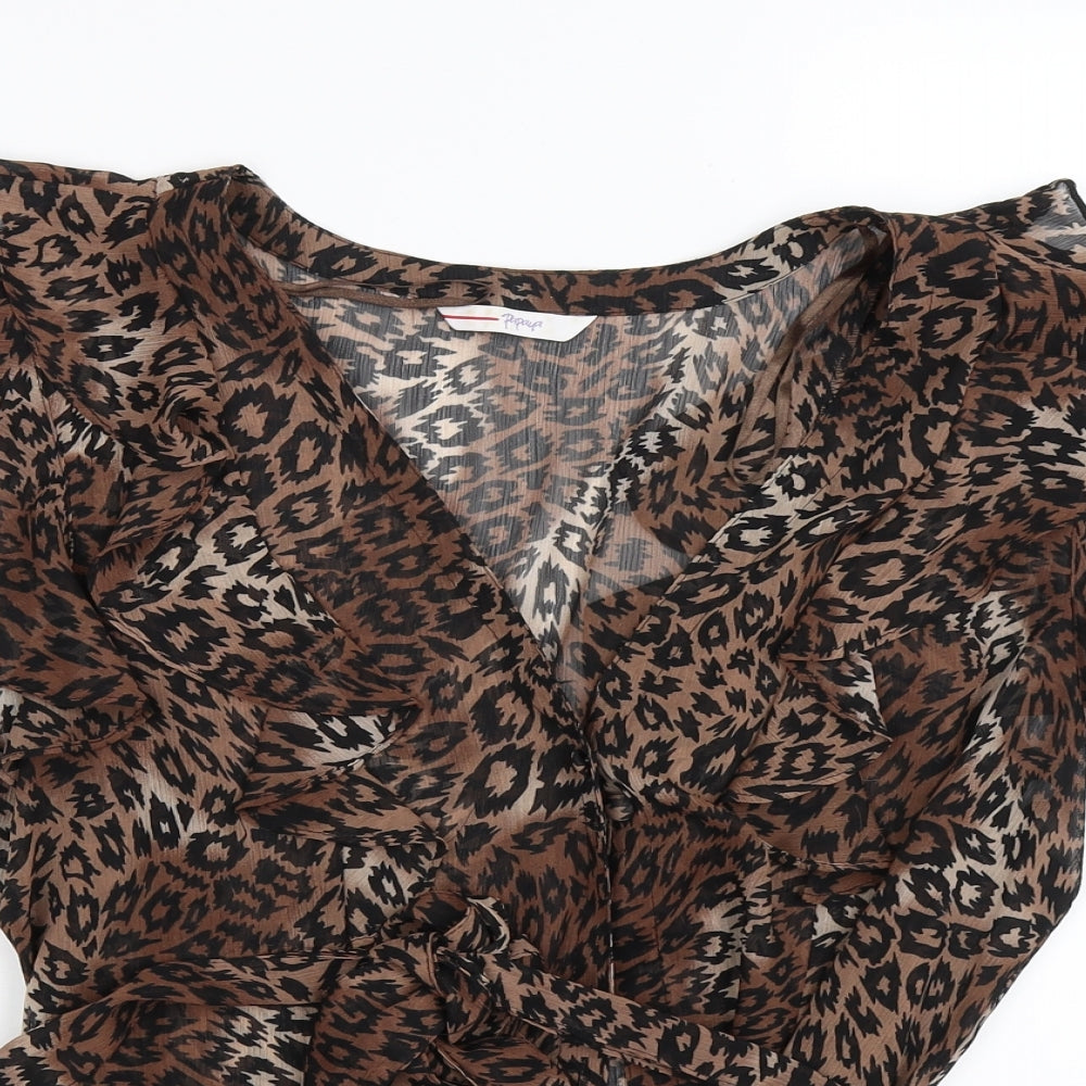 Papaya Womens Brown Striped Chiffon Basic Blouse Size 18  - leopard print
