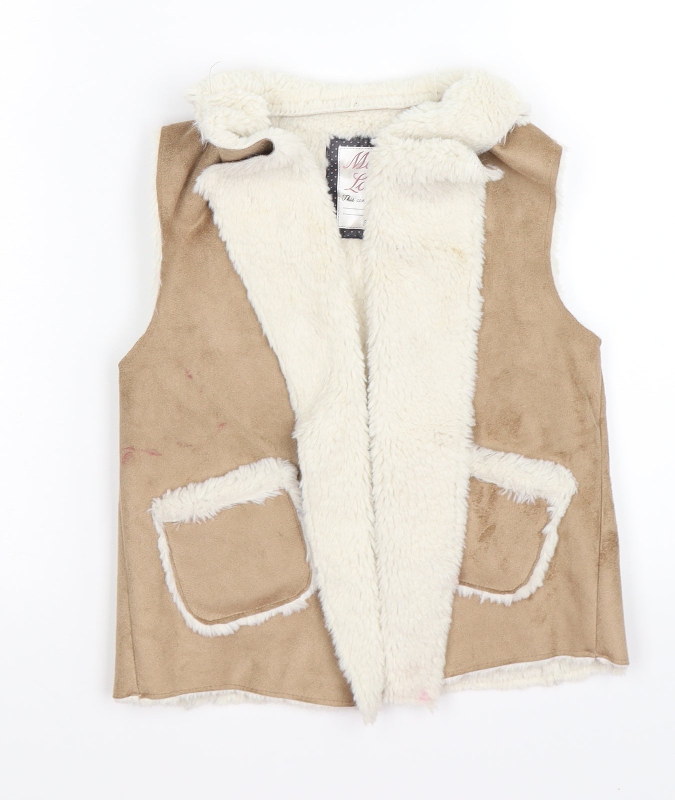 F&F Girls Beige  Velour Gilet Jacket Size 5-6 Years  - faux suede