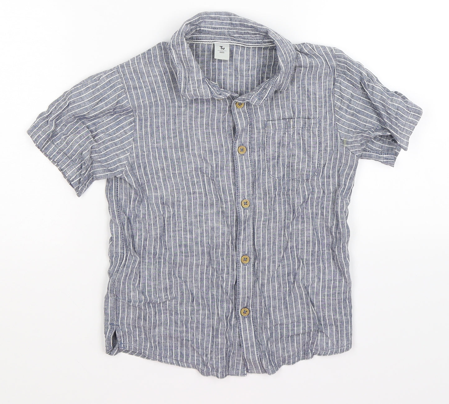 TU Boys Green Striped  Basic Button-Up Size 3-4 Years