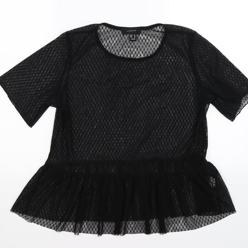 Atmosphere Womens Black Polka Dot Mesh Tunic Blouse Size 14  - peplum hem