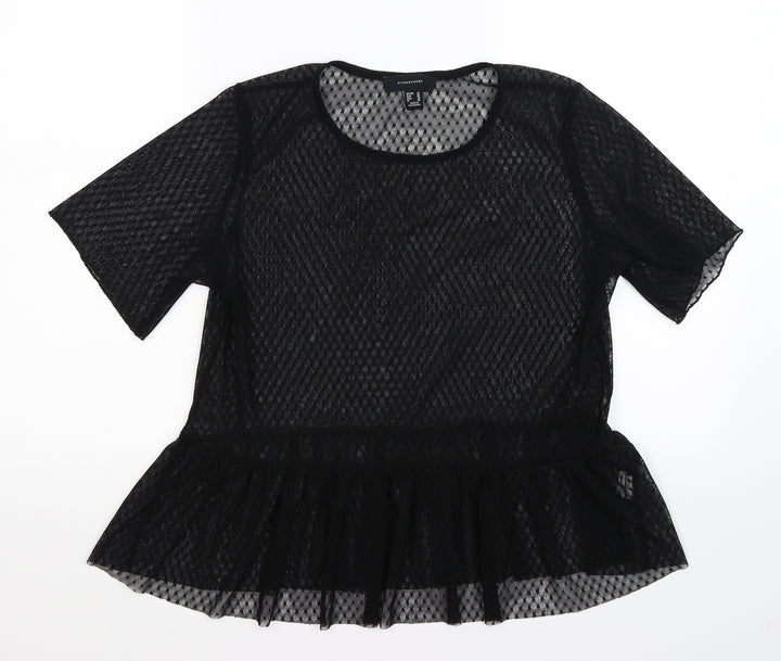 Atmosphere Womens Black Polka Dot Mesh Tunic Blouse Size 14 - peplum hem