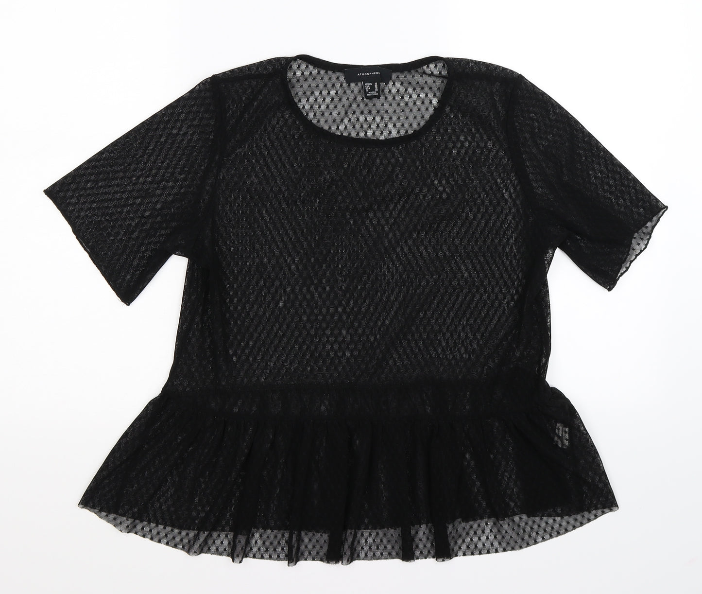 Atmosphere Womens Black Polka Dot Mesh Tunic Blouse Size 14  - peplum hem