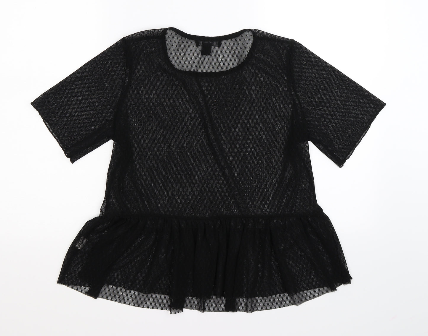 Atmosphere Womens Black Polka Dot Mesh Tunic Blouse Size 14  - peplum hem