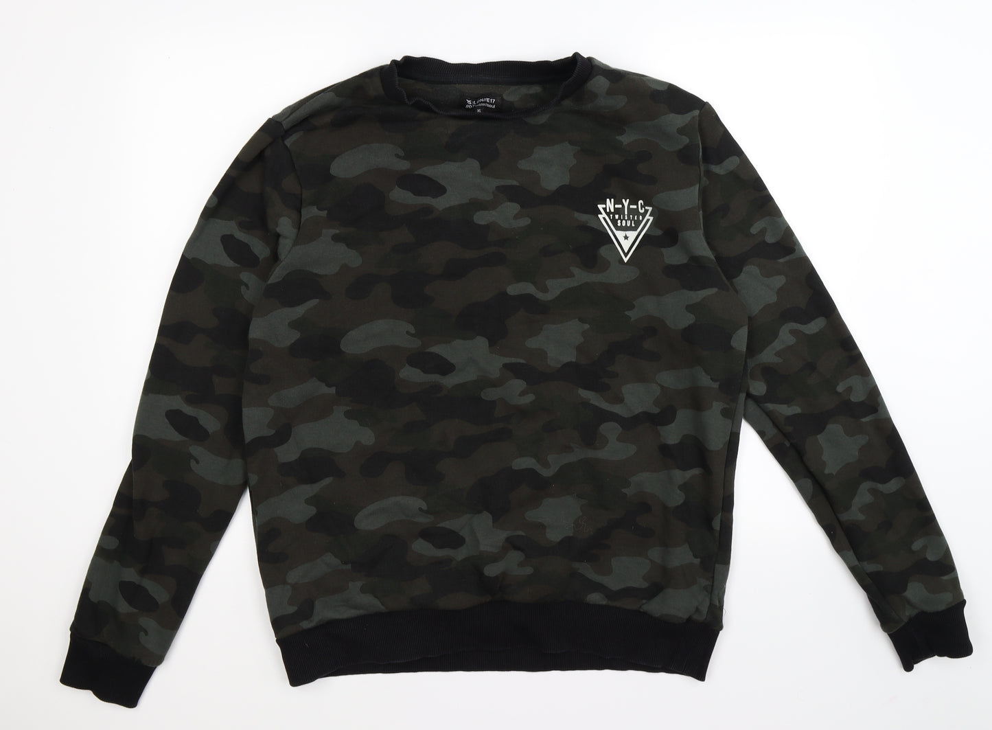 Twisted Soul Mens Green Camouflage  Pullover Sweatshirt Size XL