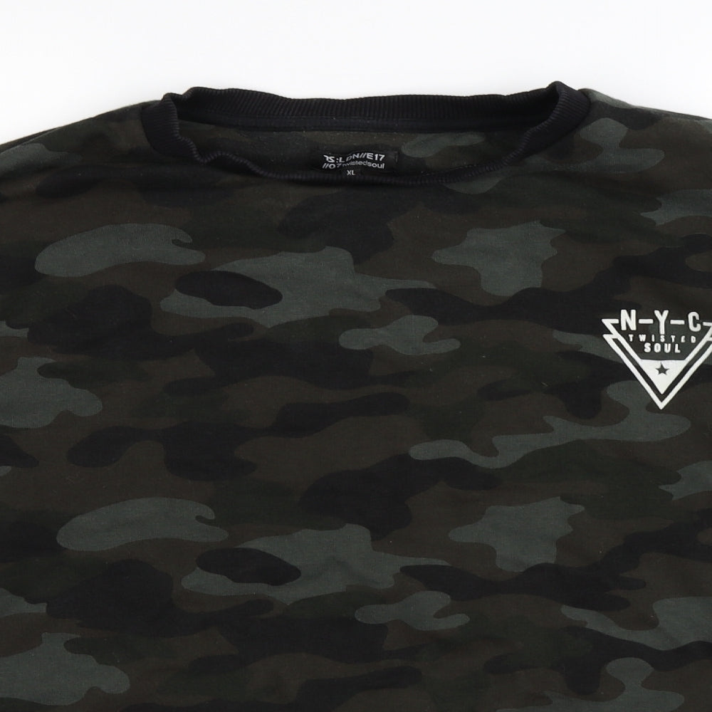 Twisted Soul Mens Green Camouflage  Pullover Sweatshirt Size XL