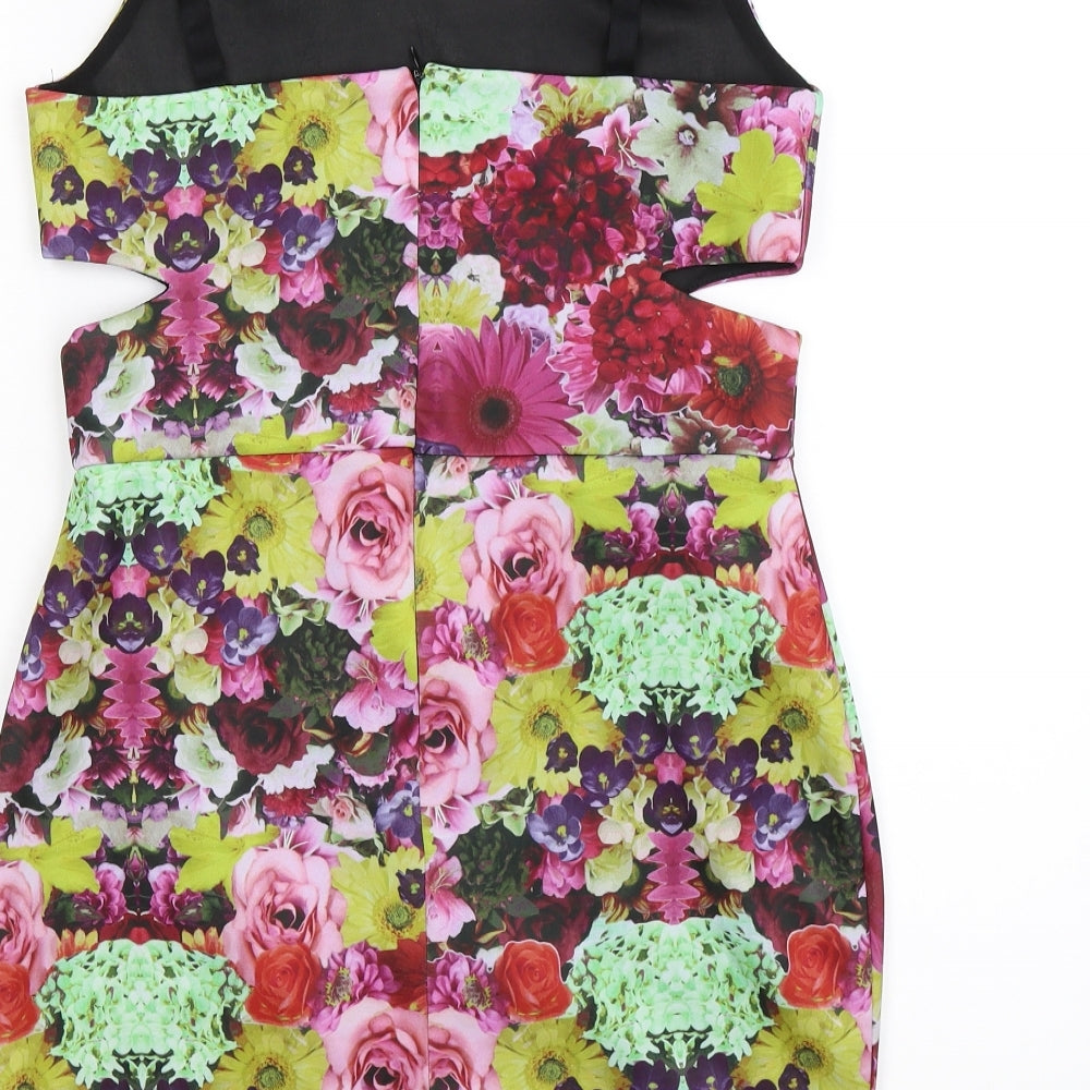 FB Fashion Womens Green Floral Satin Bodycon  Size L