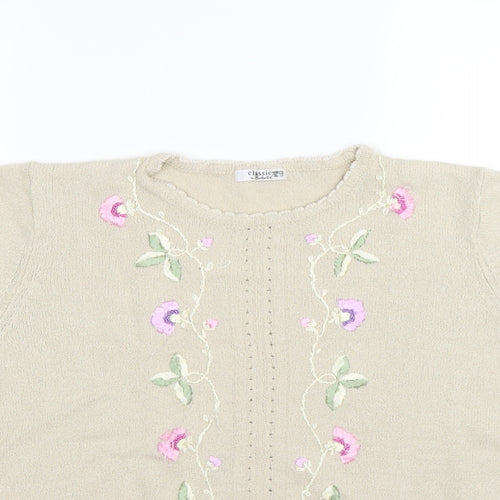 berketex Womens Beige Floral Knit Pullover Jumper Size 14