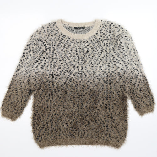 QED London Womens Brown Animal Print Knit Pullover Jumper Size M