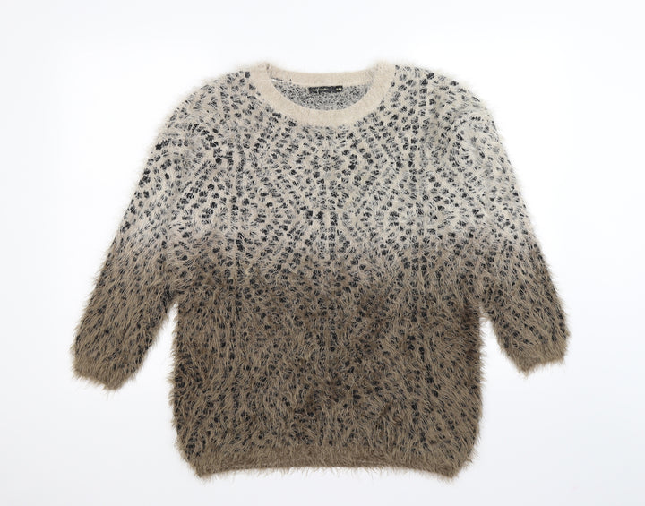 QED London Womens Brown Animal Print Knit Pullover Jumper Size M