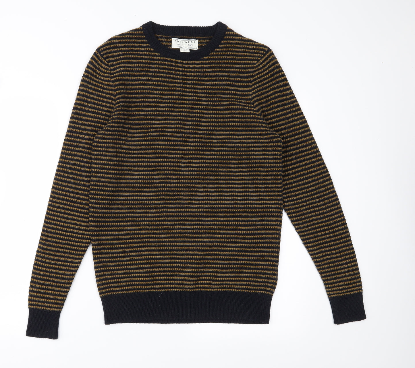 Knitwear Mens Black Striped  Henley Jumper Size S