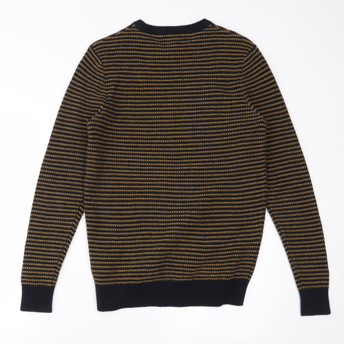 Knitwear Mens Black Striped  Henley Jumper Size S