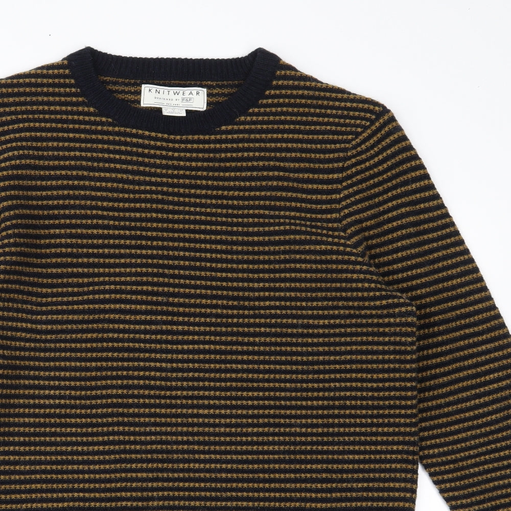 Knitwear Mens Black Striped  Henley Jumper Size S