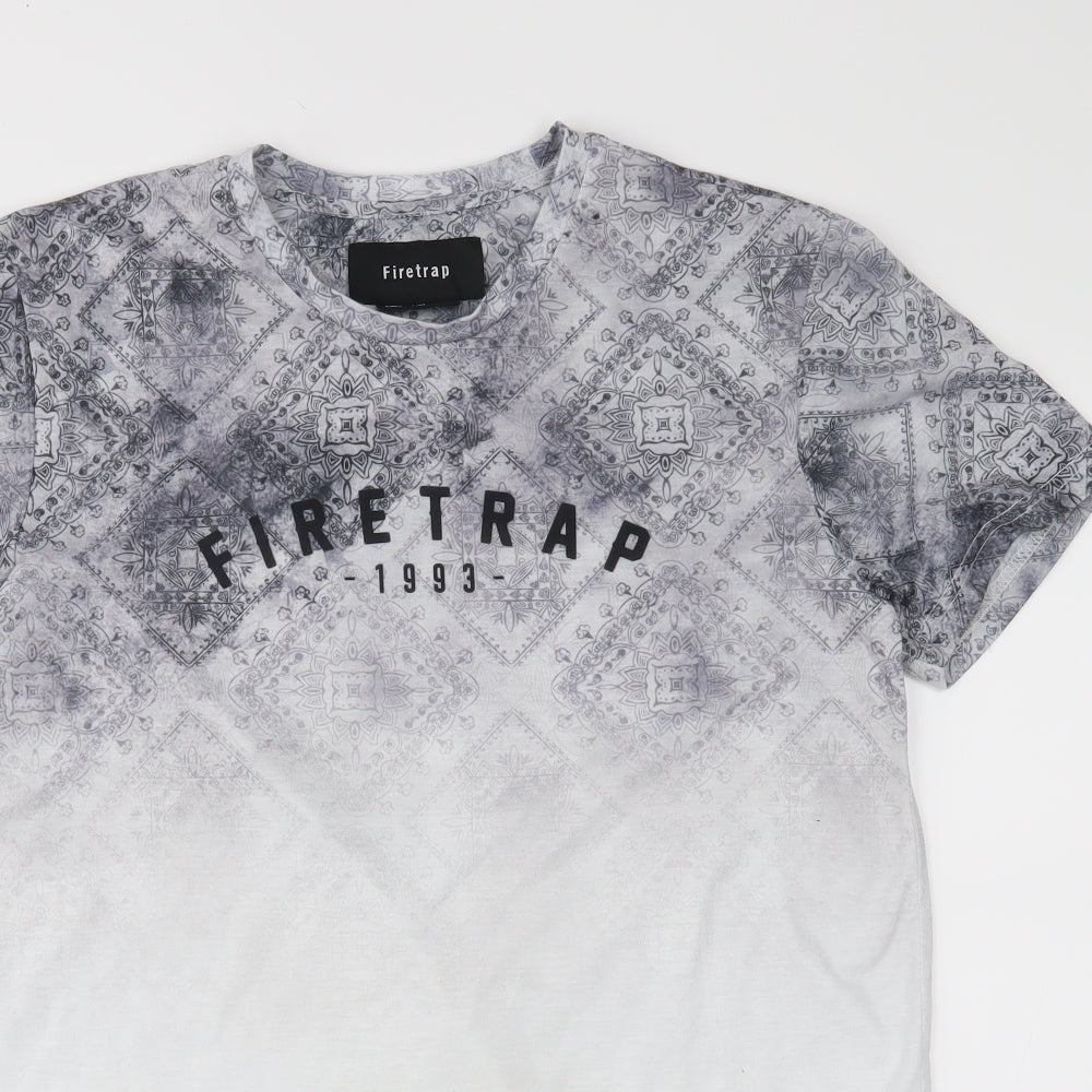 Firetrap Mens White Floral   T-Shirt Size M
