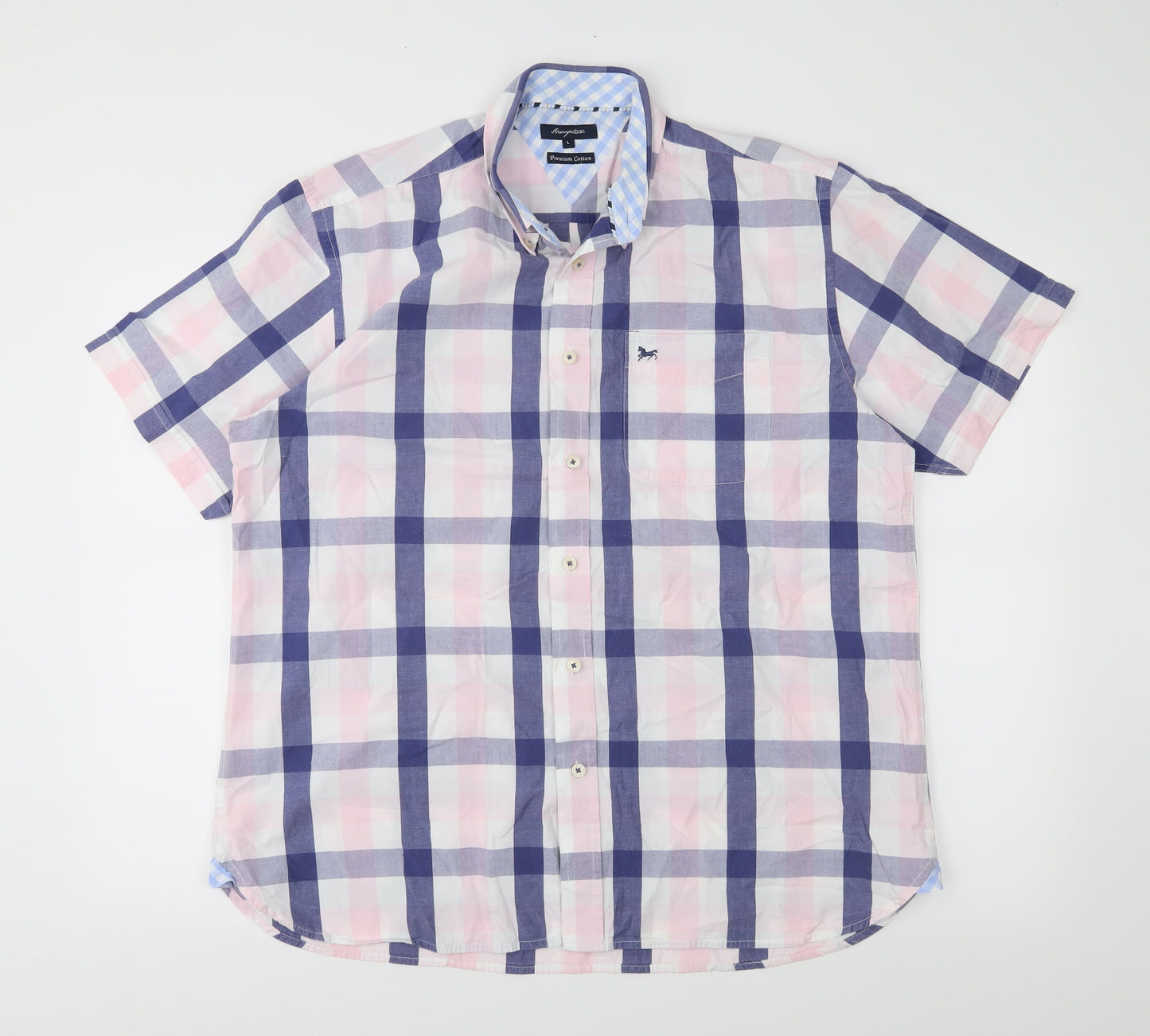 Easy Mens Pink Plaid   Button-Up Size L