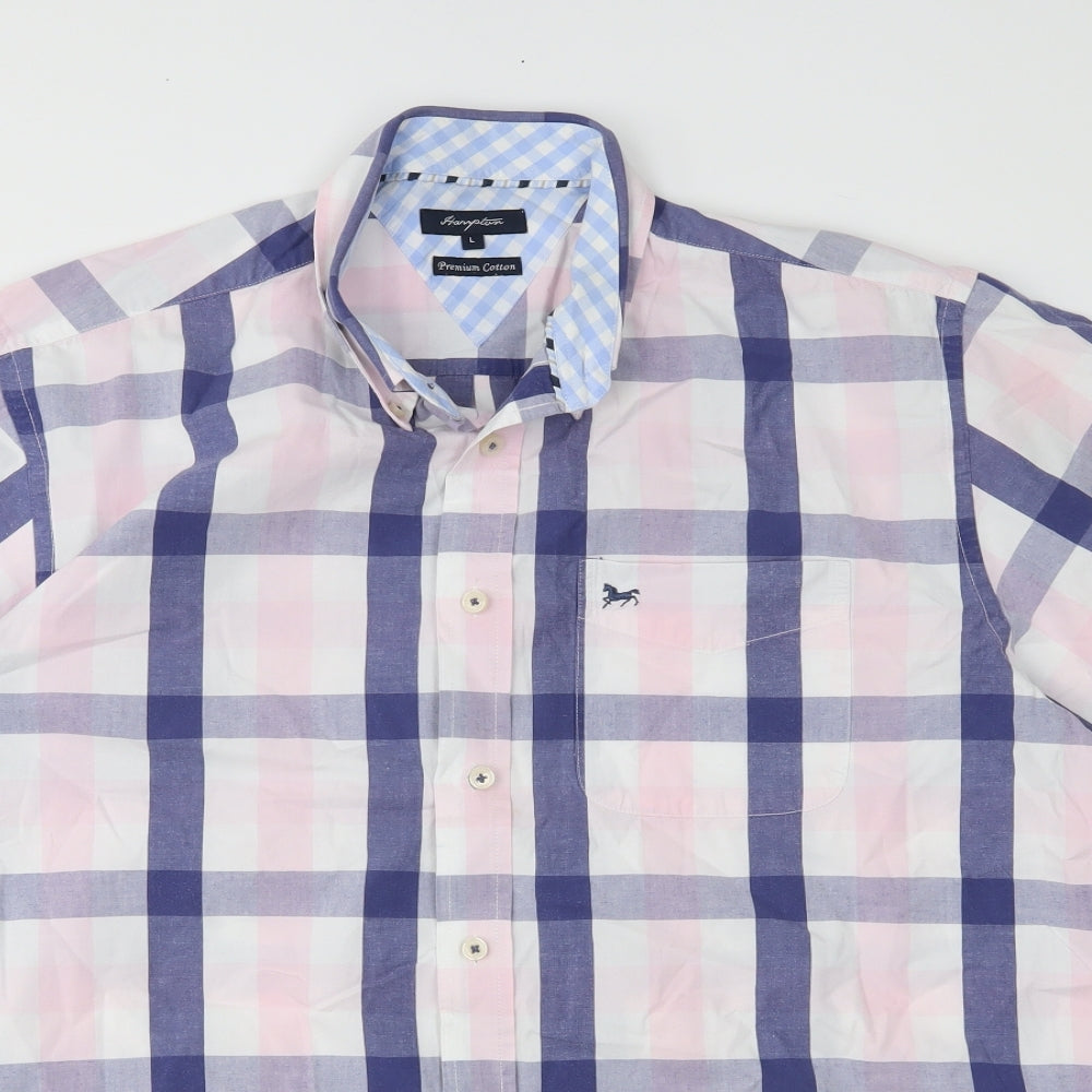 Easy Mens Pink Plaid   Button-Up Size L