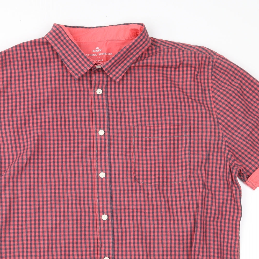 Easy Mens Red Plaid   Button-Up Size L