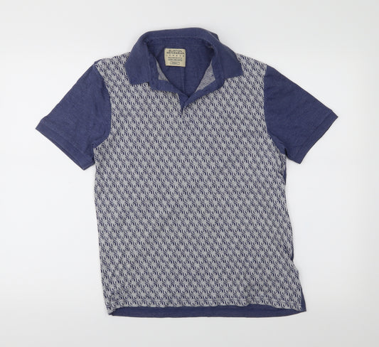 Front view of Burton Menswear men’s black geometric polo, size S