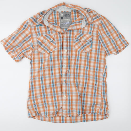 Burton Mens Orange Plaid   Button-Up Size M