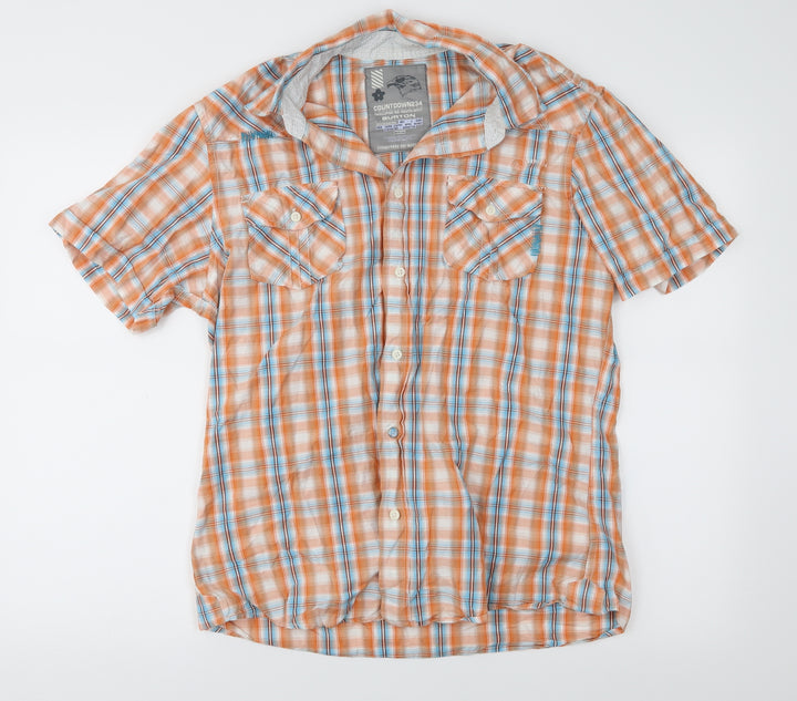 Burton Mens Orange Plaid   Button-Up Size M