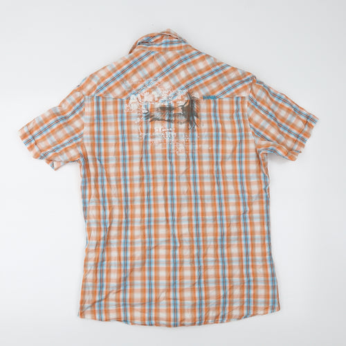 Burton Mens Orange Plaid   Button-Up Size M