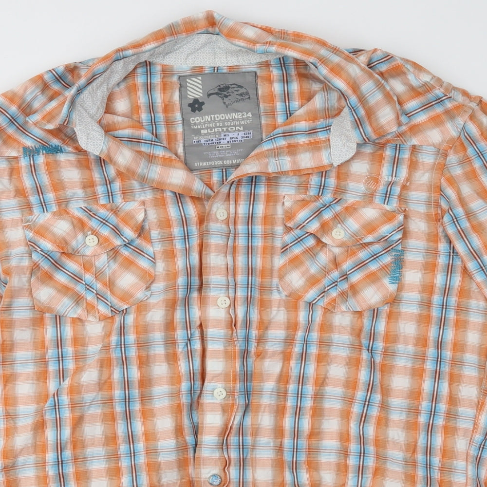 Burton Mens Orange Plaid   Button-Up Size M