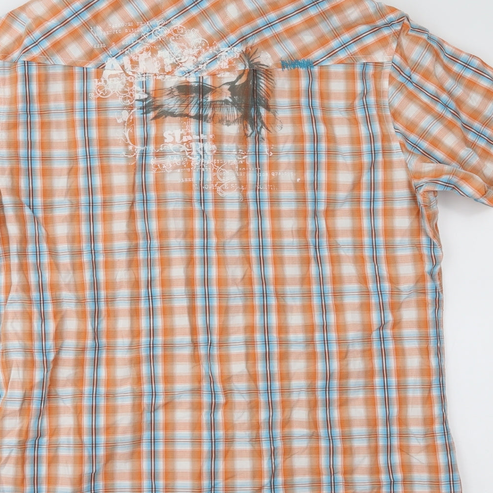 Burton Mens Orange Plaid   Button-Up Size M