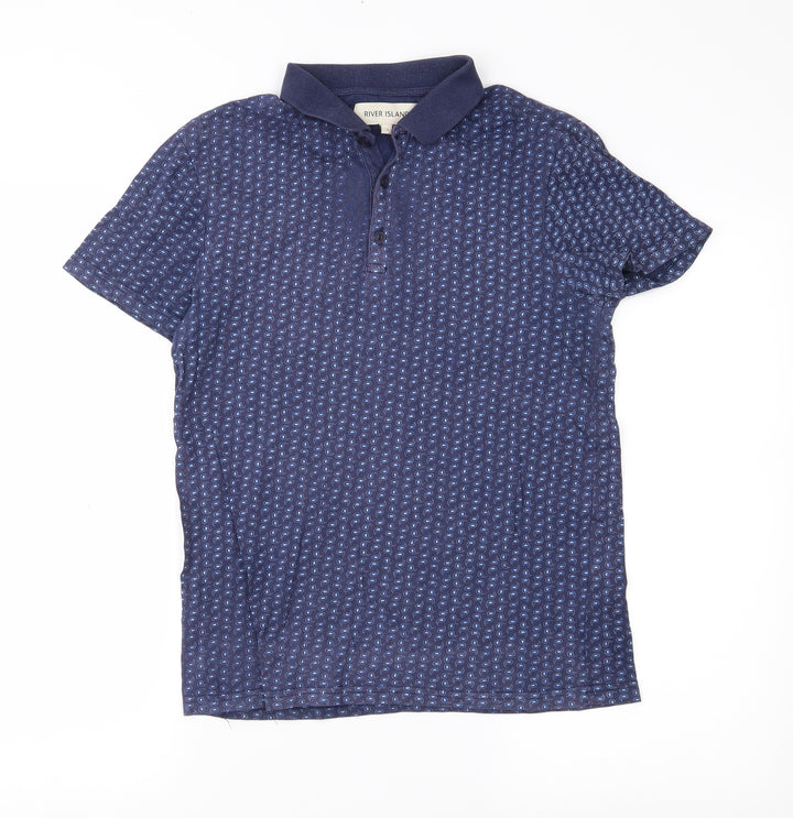 River Island Mens Blue Paisley Polo Size XS