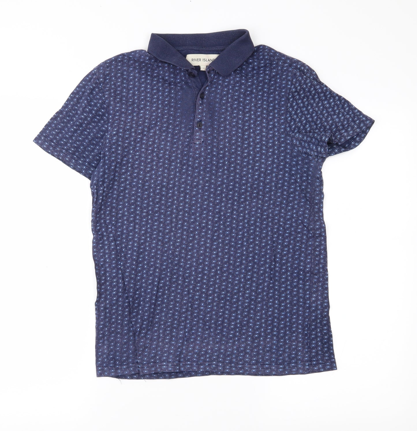 River Island Mens Blue Paisley   Polo Size XS
