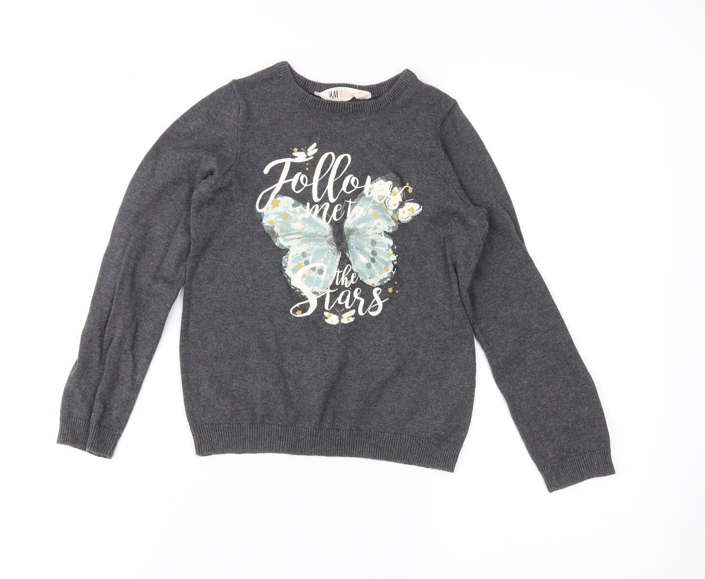 H&M Girls Grey   Pullover Jumper Size 7-8 Years