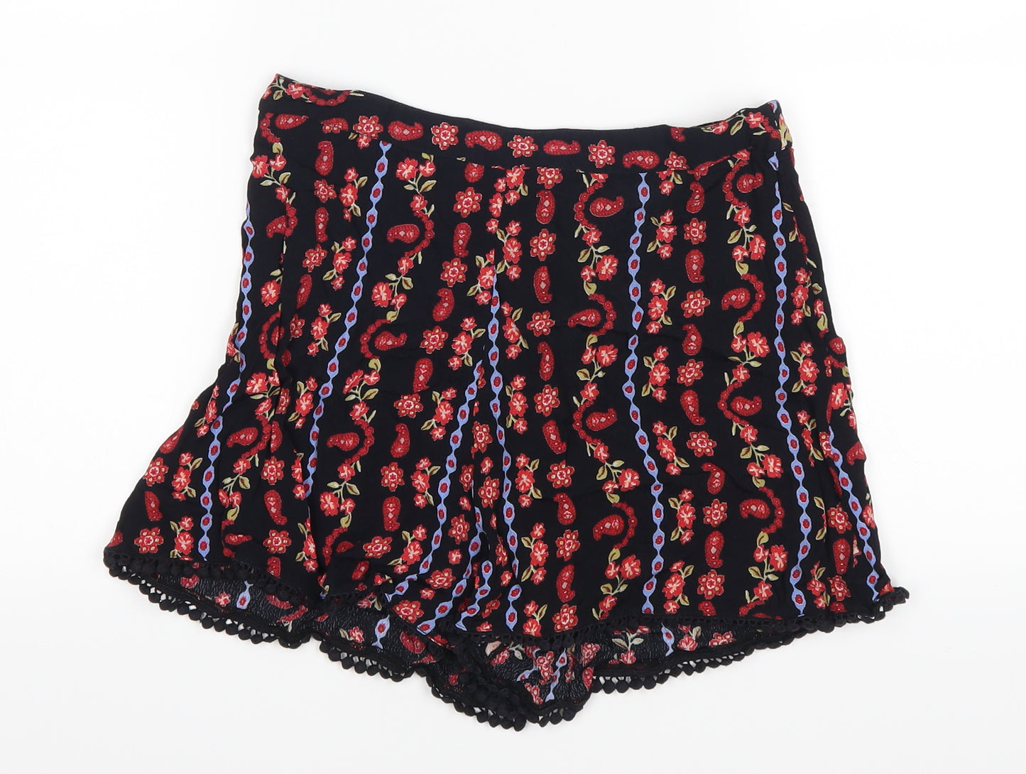 Miss Selfridge Womens Black Paisley  Hot Pants Shorts Size 10