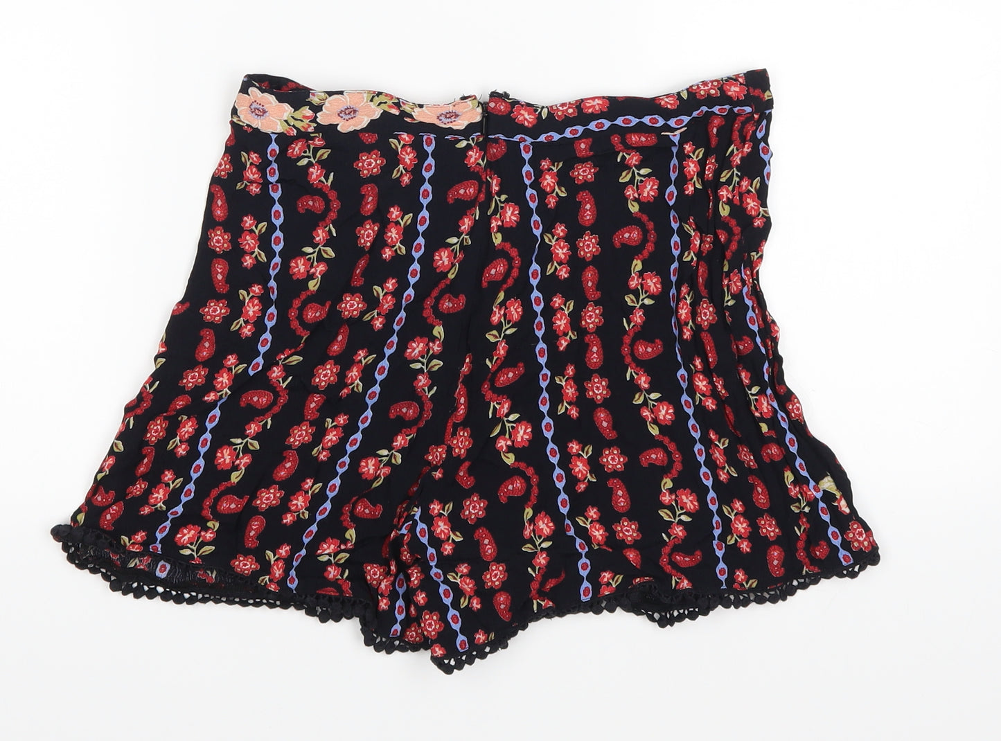 Miss Selfridge Womens Black Paisley  Hot Pants Shorts Size 10