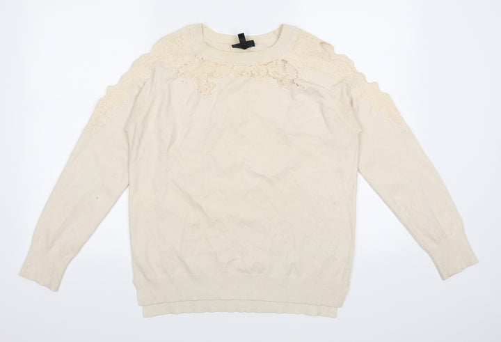 Topshop Womens Ivory Pullover Jumper Size 12 - hole detail on each shoulder