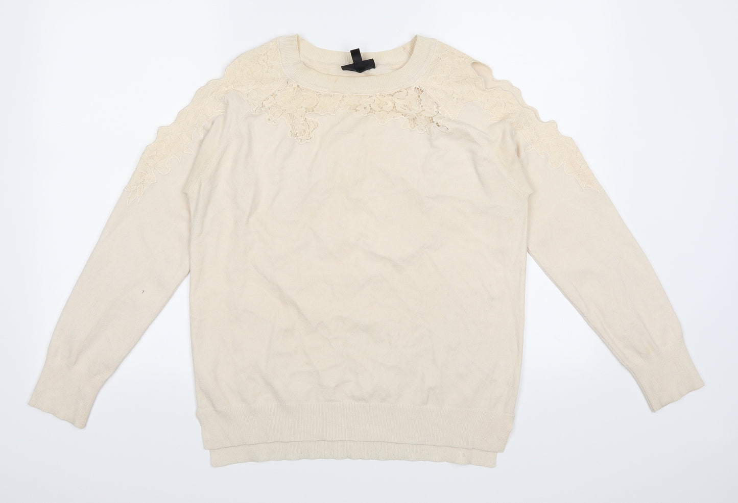Topshop Womens Ivory   Pullover Jumper Size 12  - hole detail on each shoulder