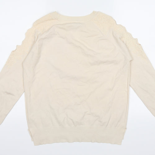 Topshop Womens Ivory   Pullover Jumper Size 12  - hole detail on each shoulder