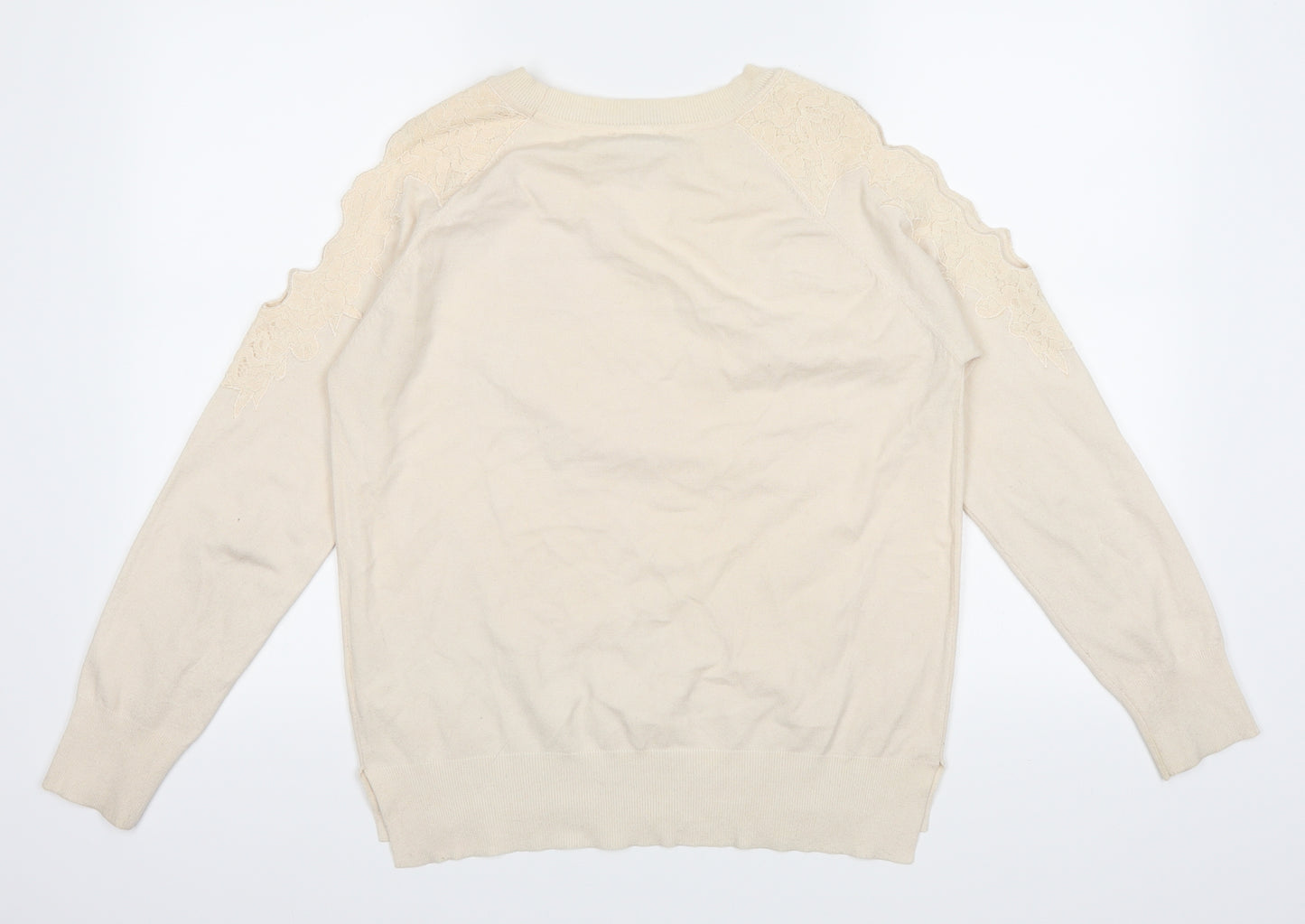Topshop Womens Ivory   Pullover Jumper Size 12  - hole detail on each shoulder