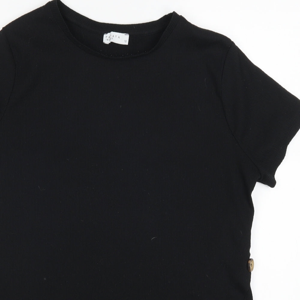 Papaya Womens Black   Basic T-Shirt Size 12